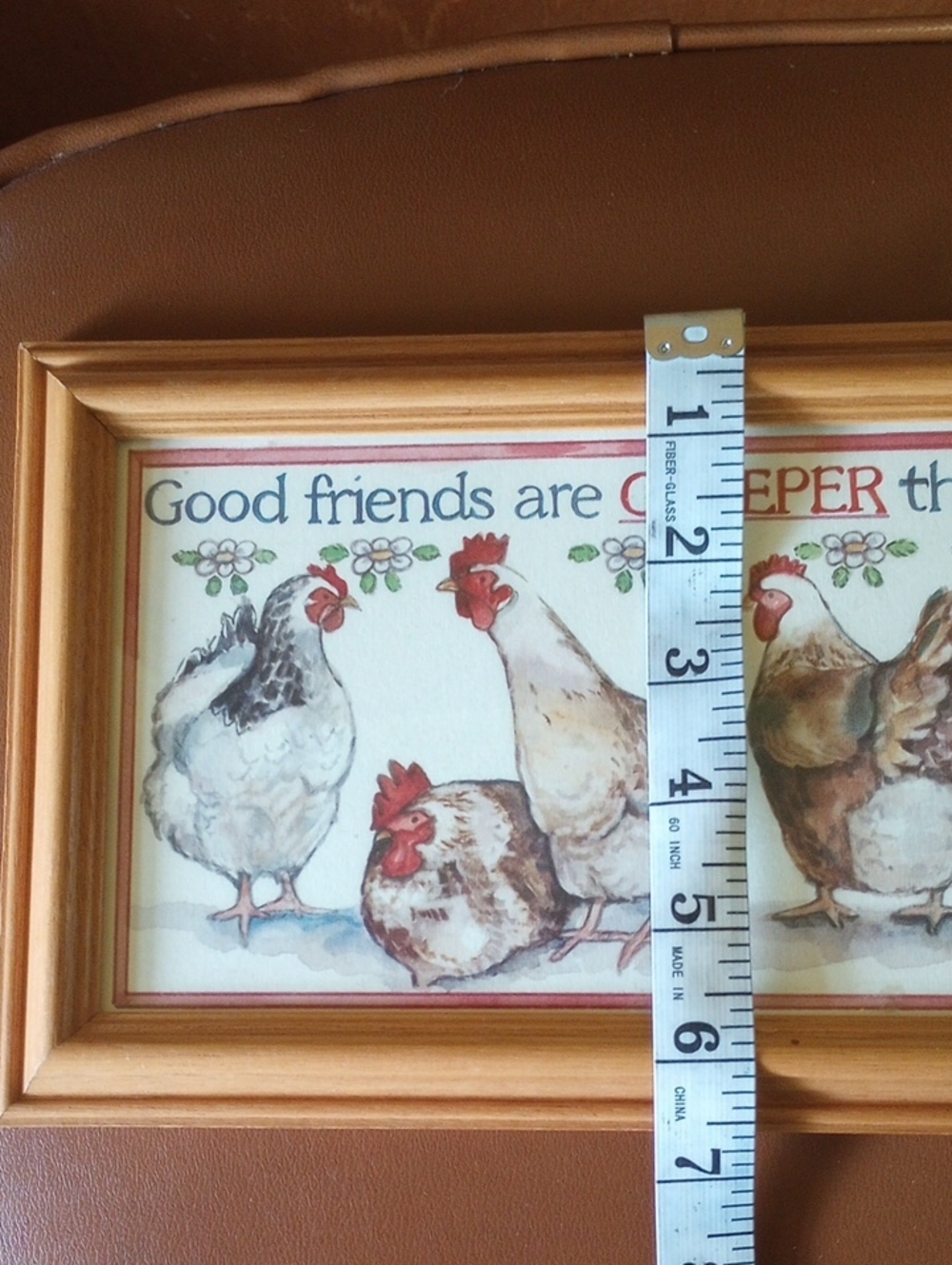Framed Vtg Art Print. Good Friends Are Cheeper Than Therapy. Chicken Hen Rooster - Picture 7 of 7